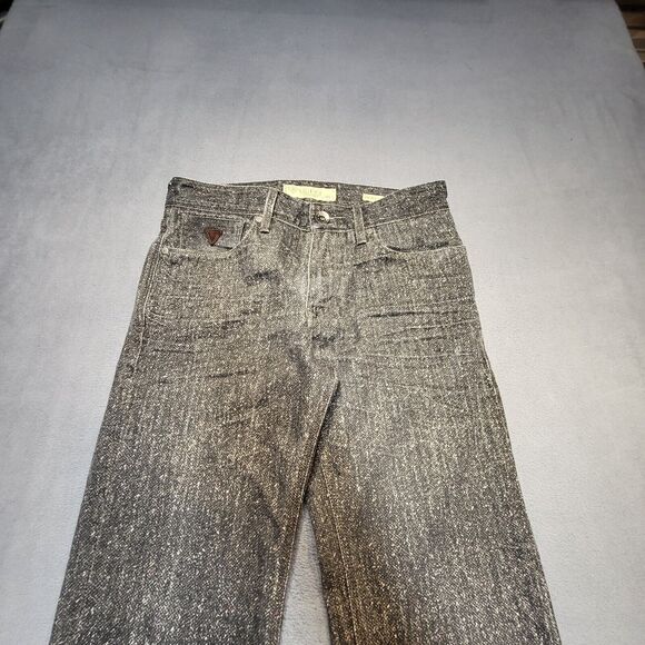 Guess Jeans Mens 32x28 Black Lincoln Slim Straight Distressed Denim - Picture 2 of 11